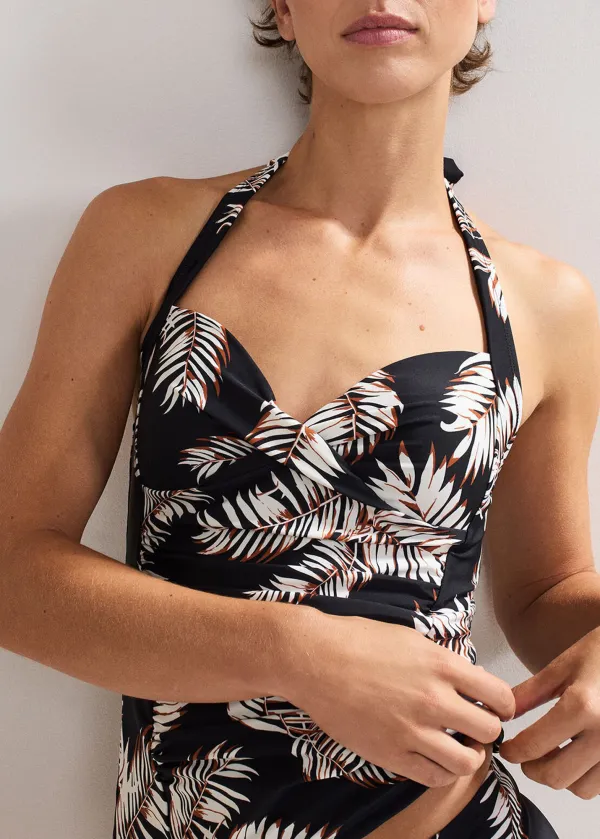 Plastic-Printed Heart-Neckline Swimming Top