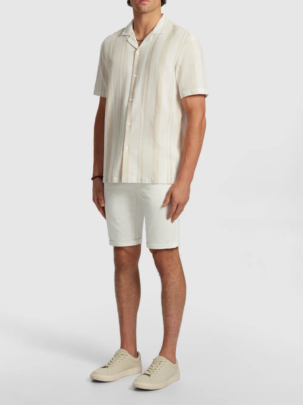 Off White Striped Short Sleeve Shirt