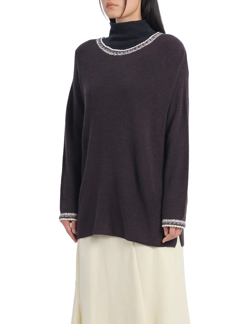 Textured Trim Oversized Knit Sweater