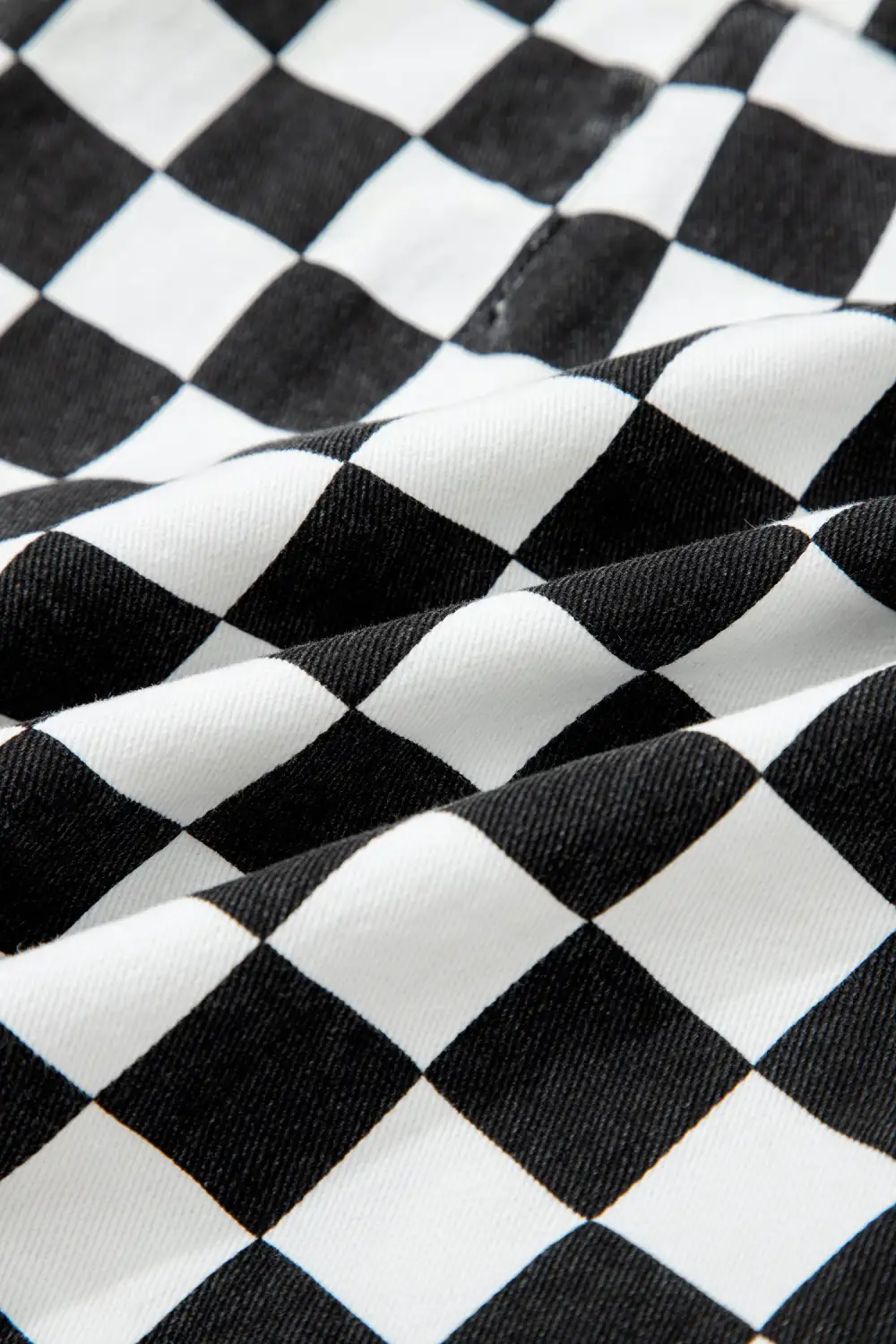 Checkered Print Overlap Denim Shorts