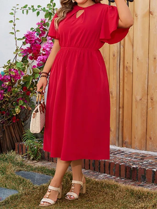 New Solid Color Large Size Waist Chiffon Dress For Women