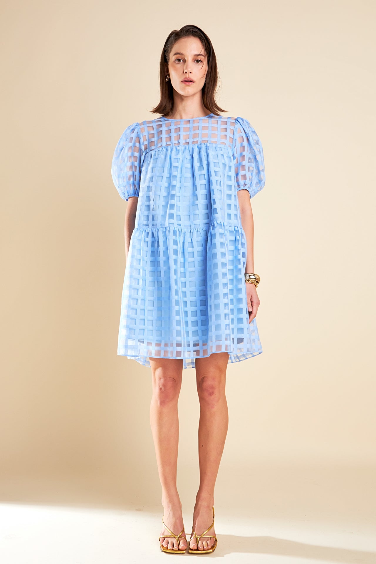 Gridded Organza Mini Dress