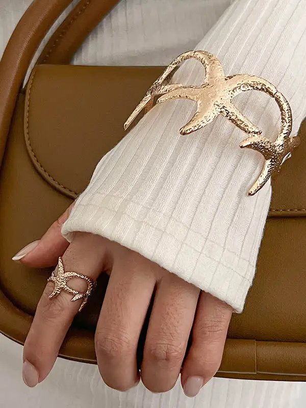 Floral Geometric Alloy Bracelet And Ring Set