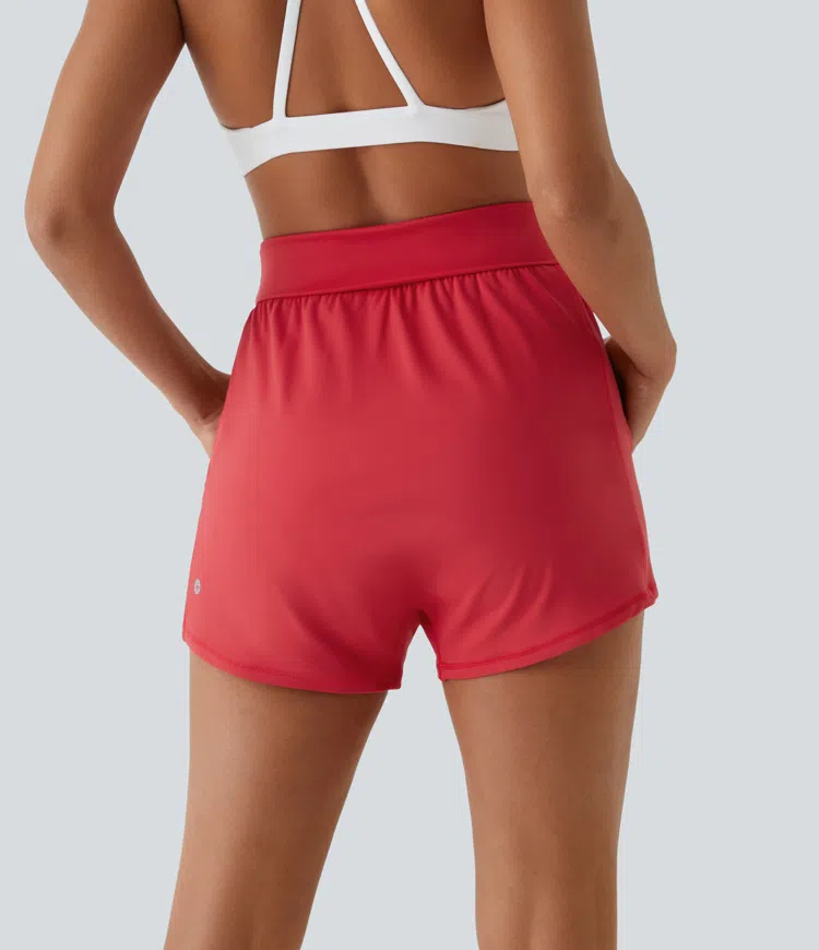 Super High Foldover Waisted Side Pocket Yoga Harem Shorts