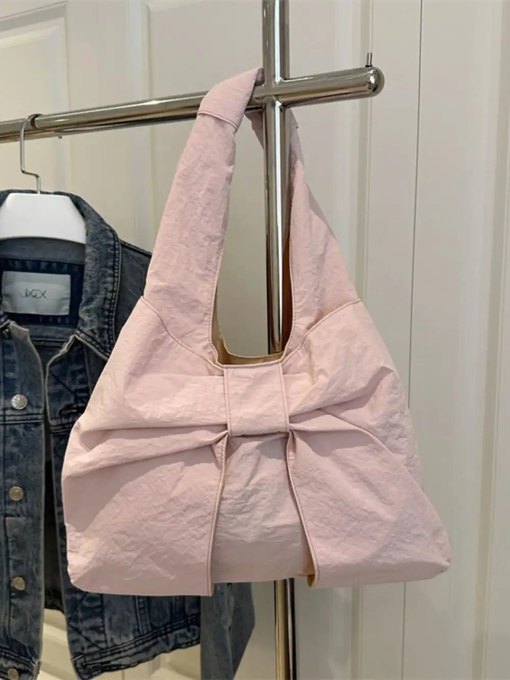 Bow Accent Ruched Shoulder Bag