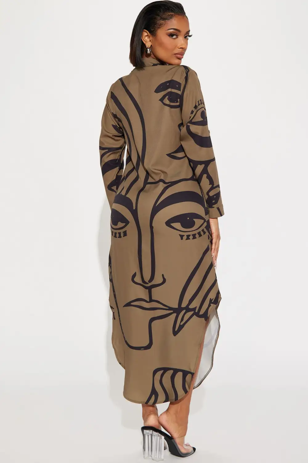 Eyes On You Maxi Shirt Dress - Olive/combo
