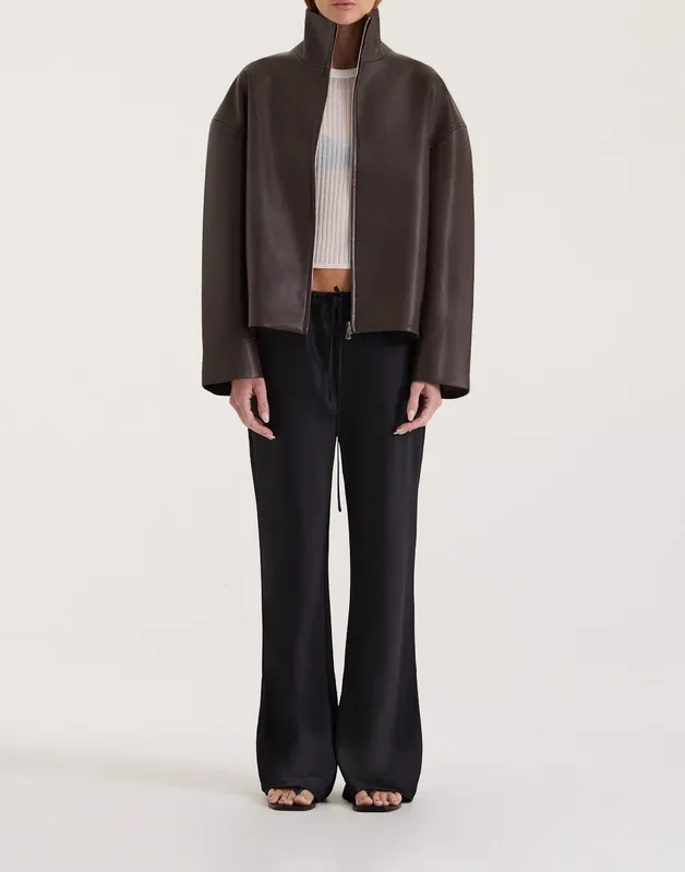 Boxy Zip Front Faux Leather Jacket