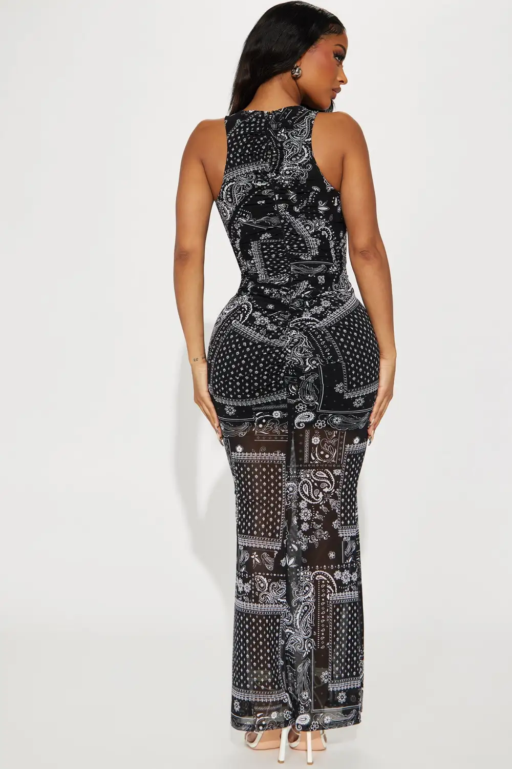 Paisley Princess Mesh Maxi Dress - Black