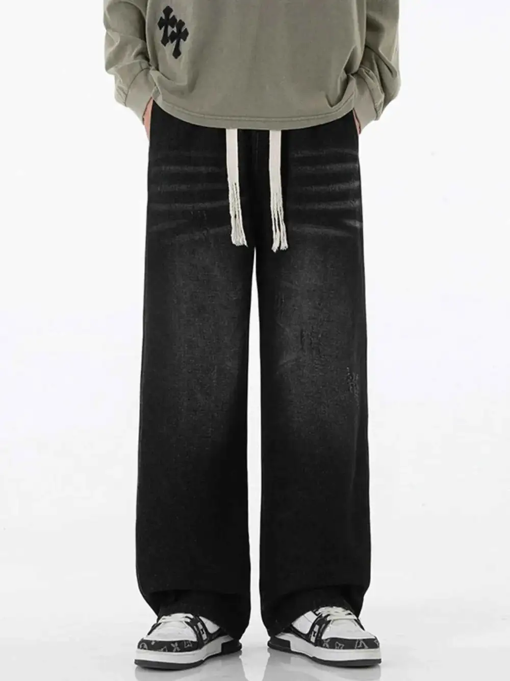 Wide Leg Drawstring Jeans