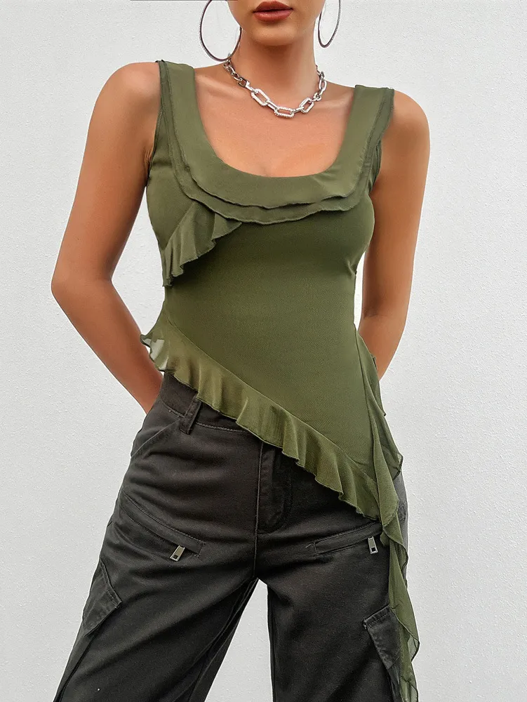 Solid Sleeveless Mesh Top