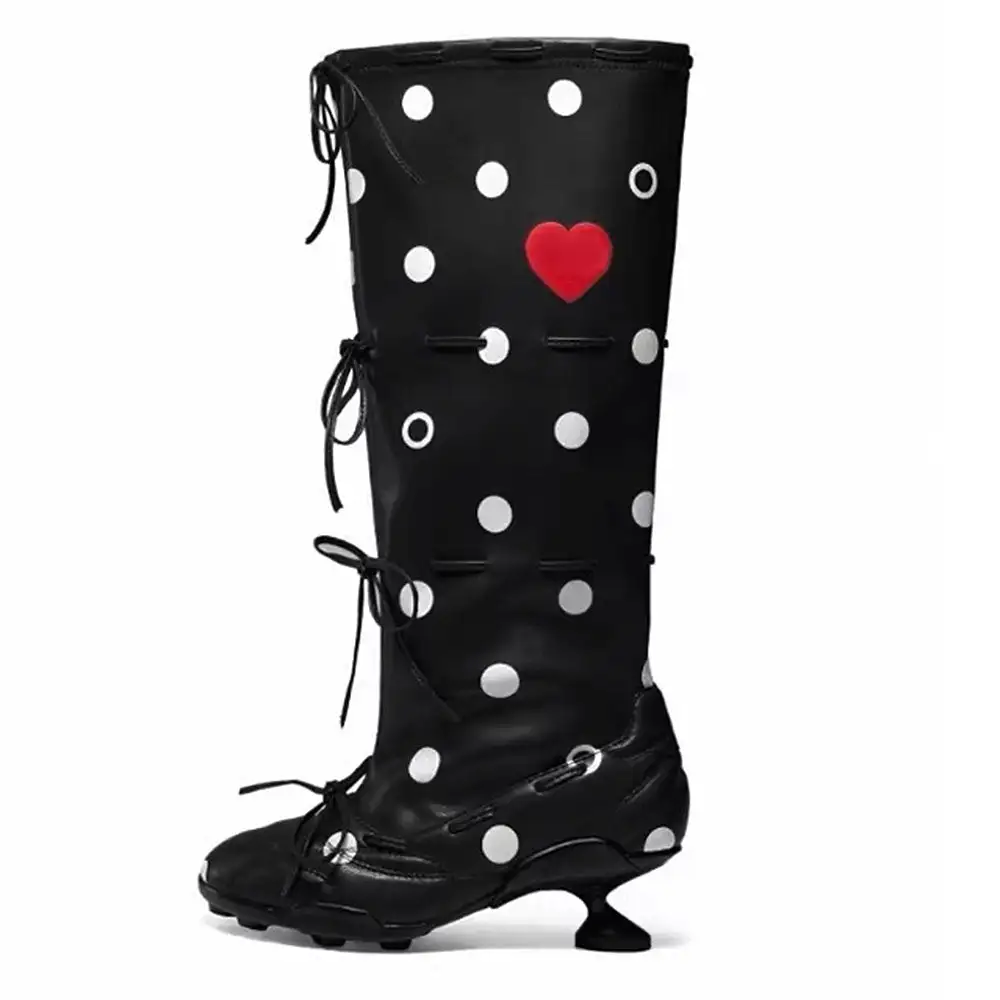 Polka Dot Heart Kitten Heel Boots