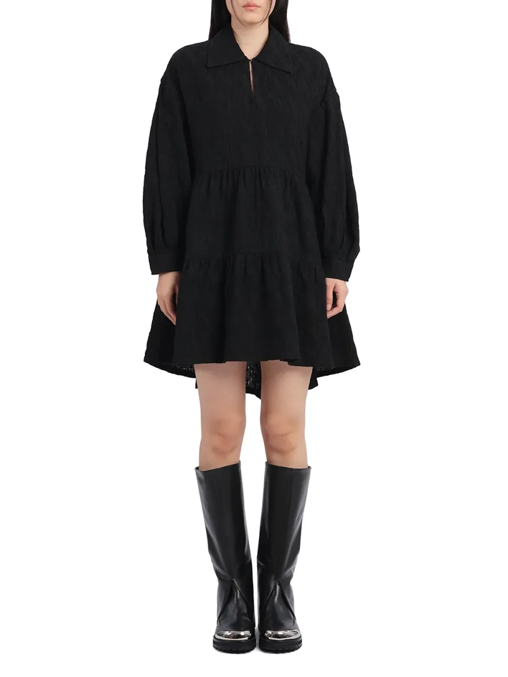 Tiered Ruffle Pleated Sleeves Dress