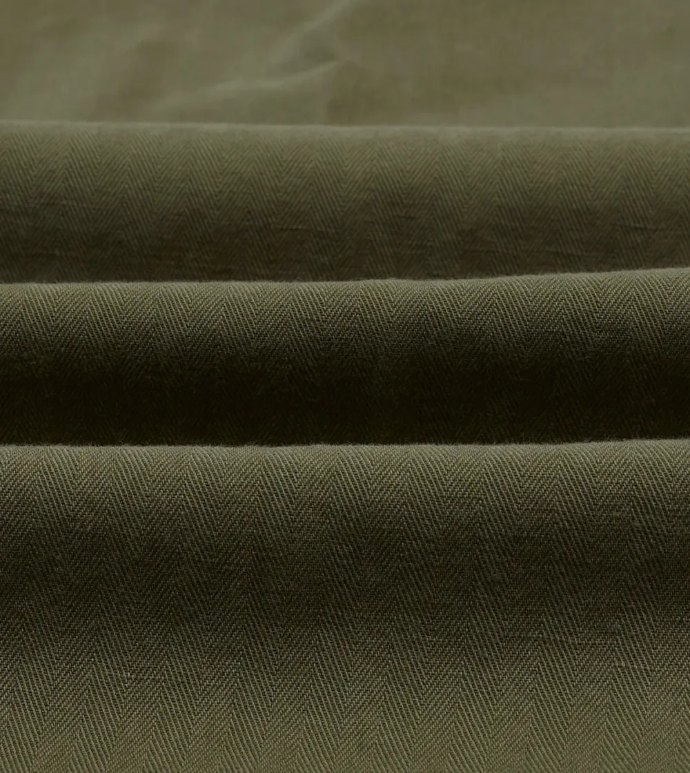 Daily Olive Cotton-Linen Herringbone Fatigue Trouser Casual Style