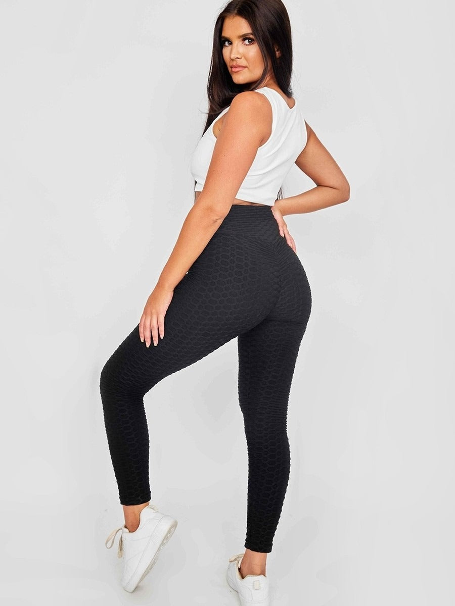 Black Ruched Textured Active leggings - Daniella