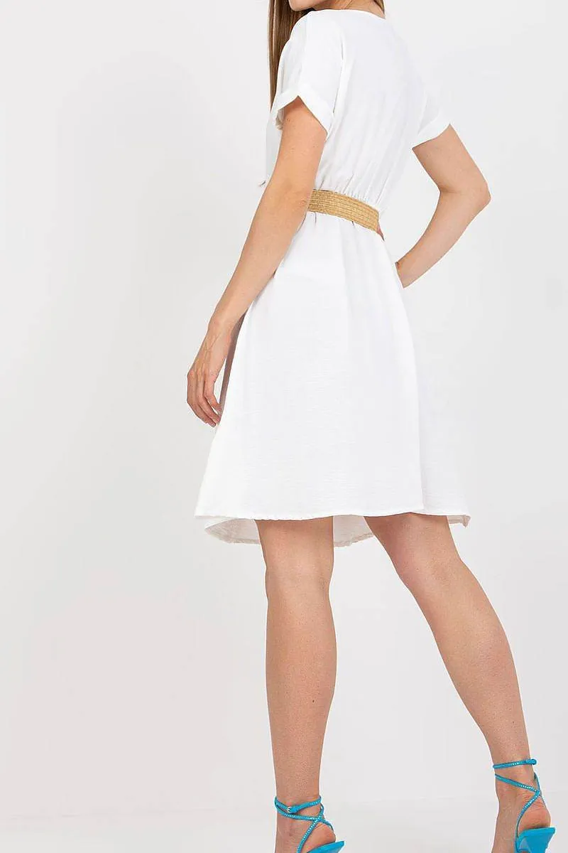 Cotton Wrap Front Belted Casual Dress