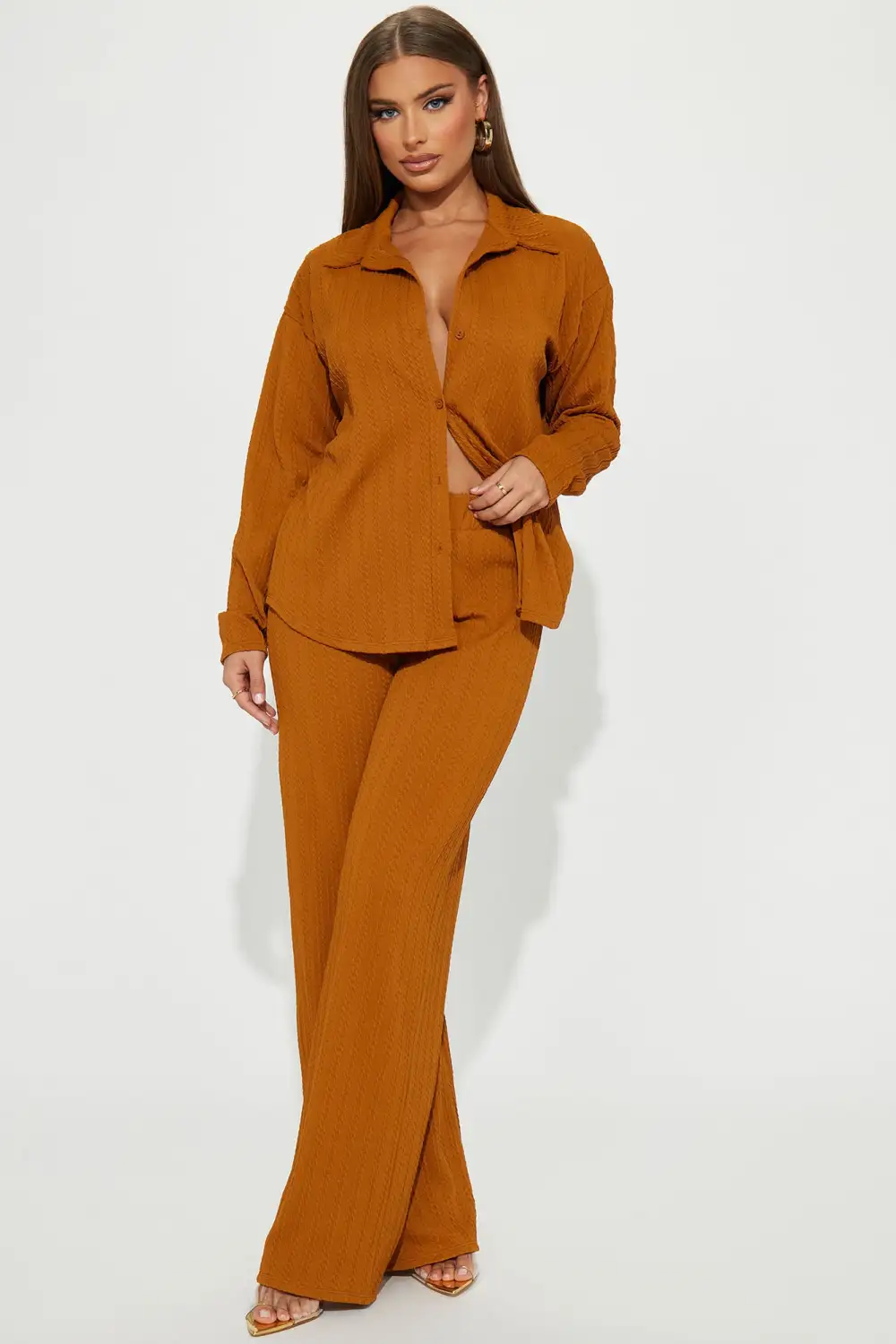 Everlasting Textured Pant Set - Brown