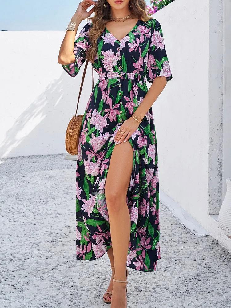 Casual Print Slit Dress