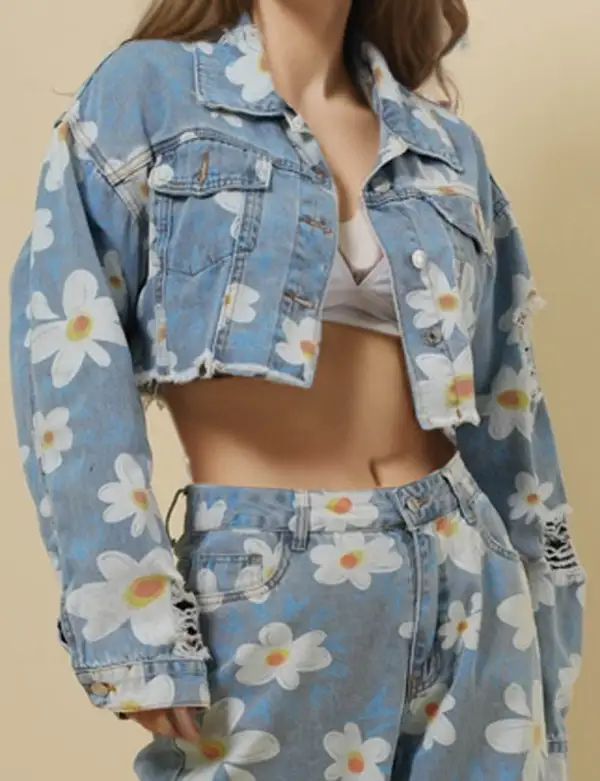 Turndown Neck Long Sleeve Denim Jacket