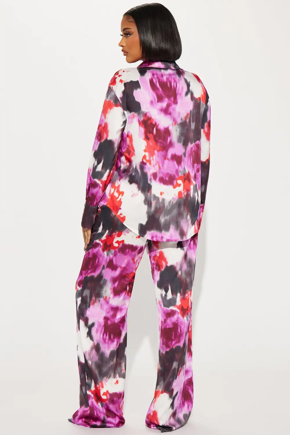 Zoe Satin Pant Set - Burgundy/combo