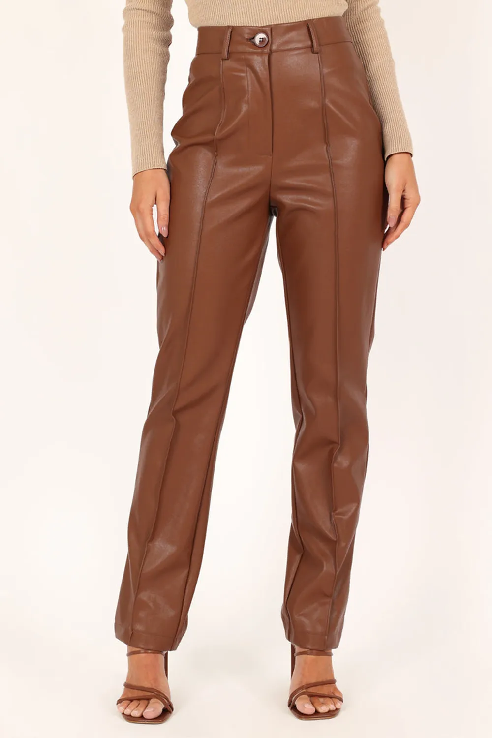 SANDY FAUX LEATHER PANTS - CHOCOLATE BROWN