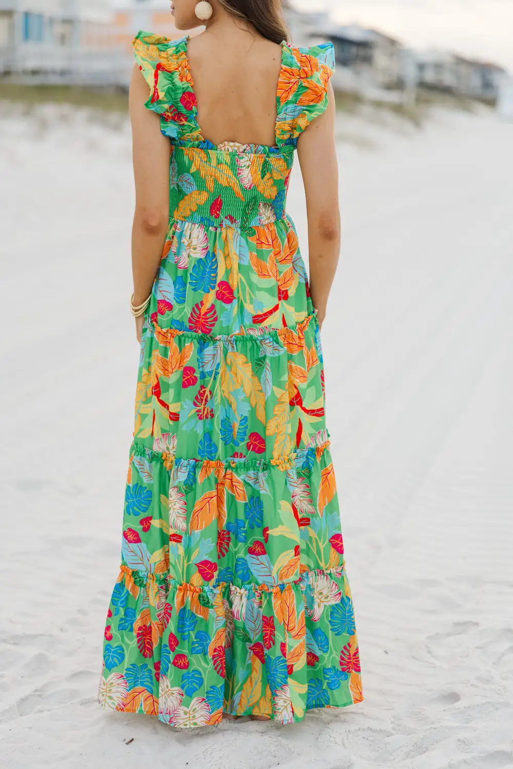 Fearless Travels Green Tropical Maxi Dress