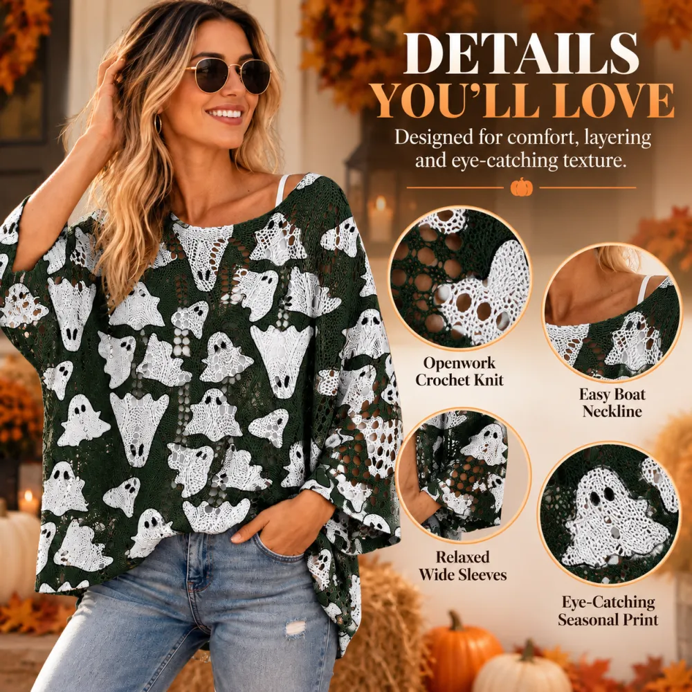 Pullover Hollow-Out Sweater with 3D Print