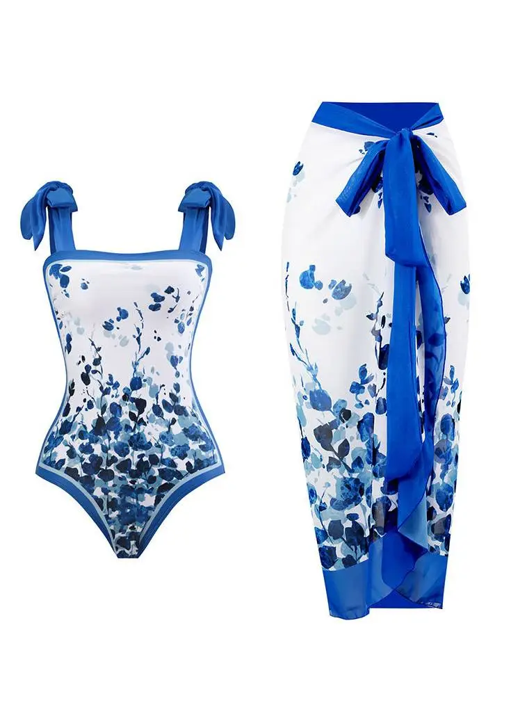 Women’s One-Piece Chiffon Swimsuit Chiffon Skirt Two-Piece Set