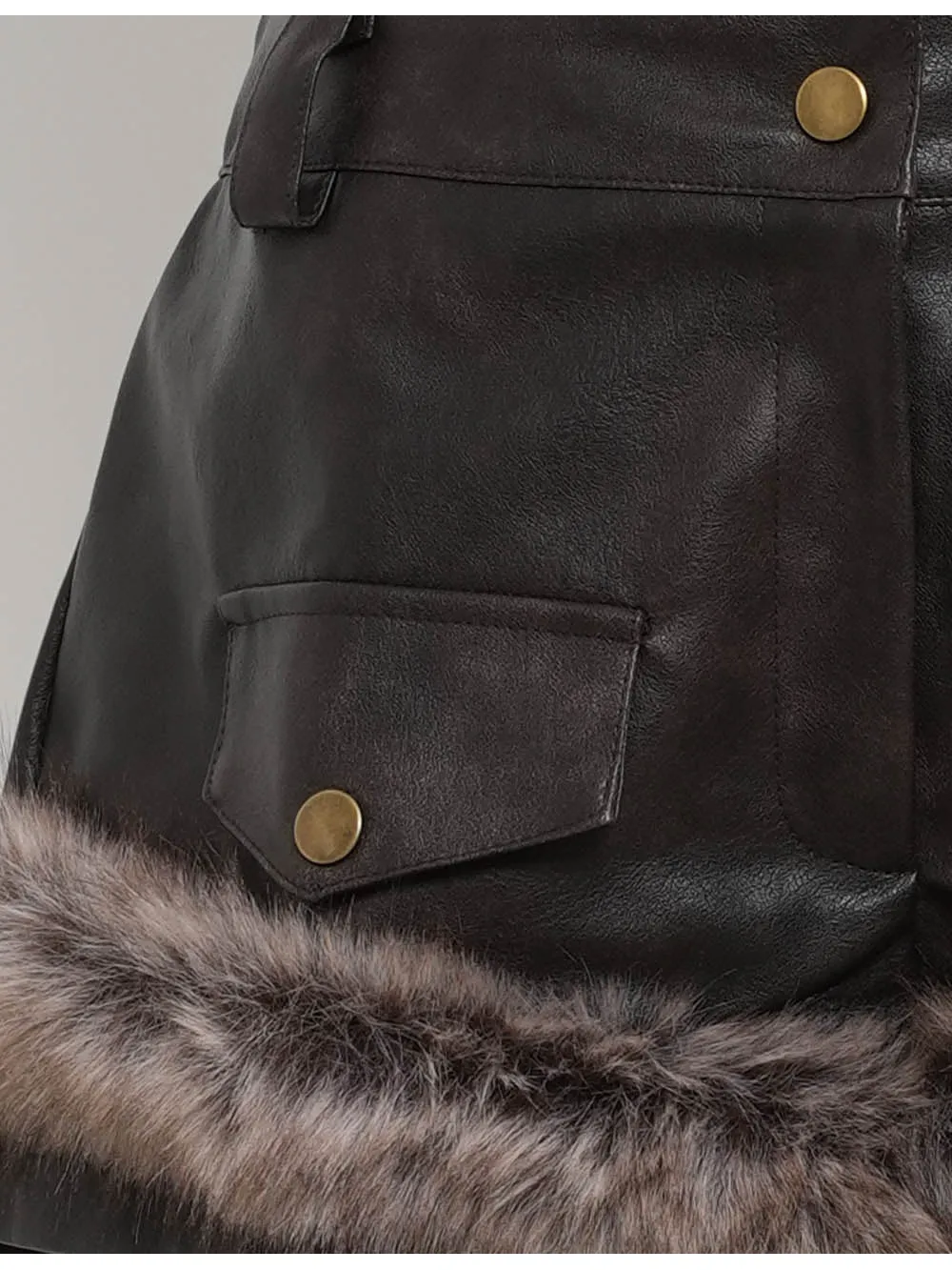 Faux Leather Wide Leg Fur Trim Zip Fly Shorts