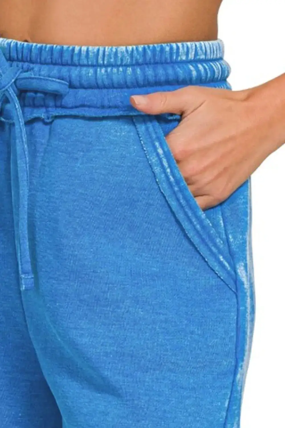 Effortless Acid Wash Fleece Drawstring Shorts with Pockets