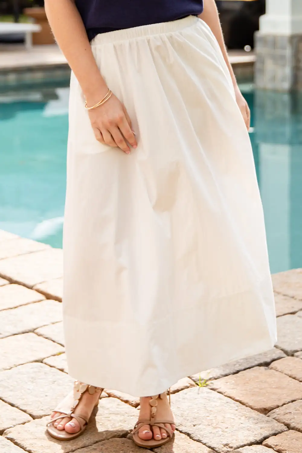 Utility Mid Rise Elastic Waist Cotton Blend Maxi Skirt