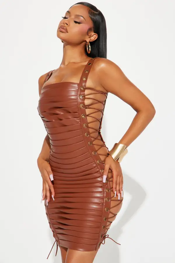 You Could Never Faux Leather Mini Dress - Brown