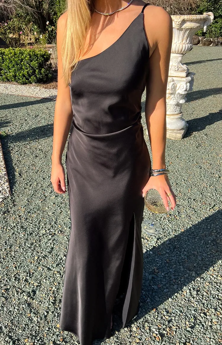 Satin One Shoulder One Maxi Dress