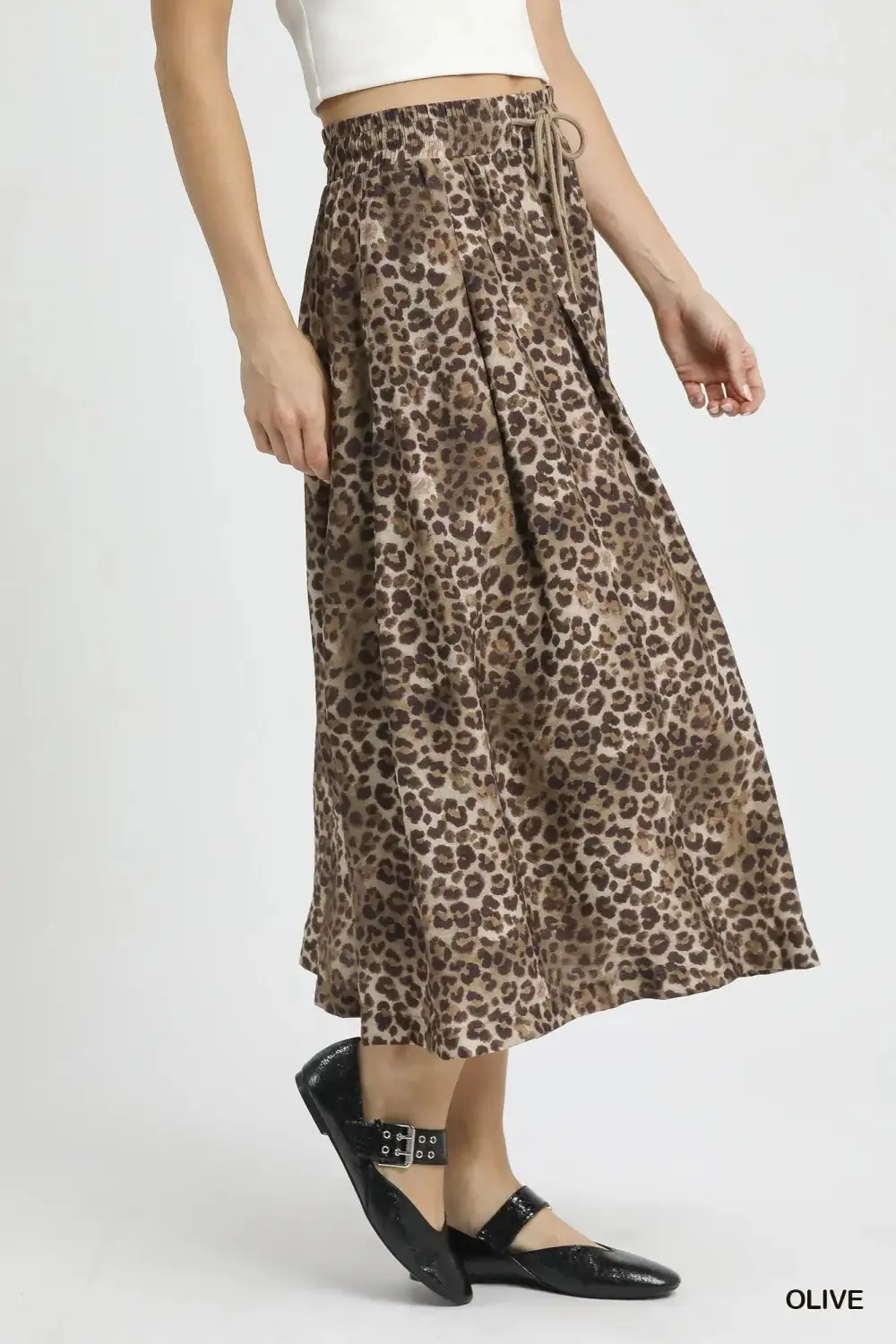 Everyday Leopard Print Drawstring Midi Skirt