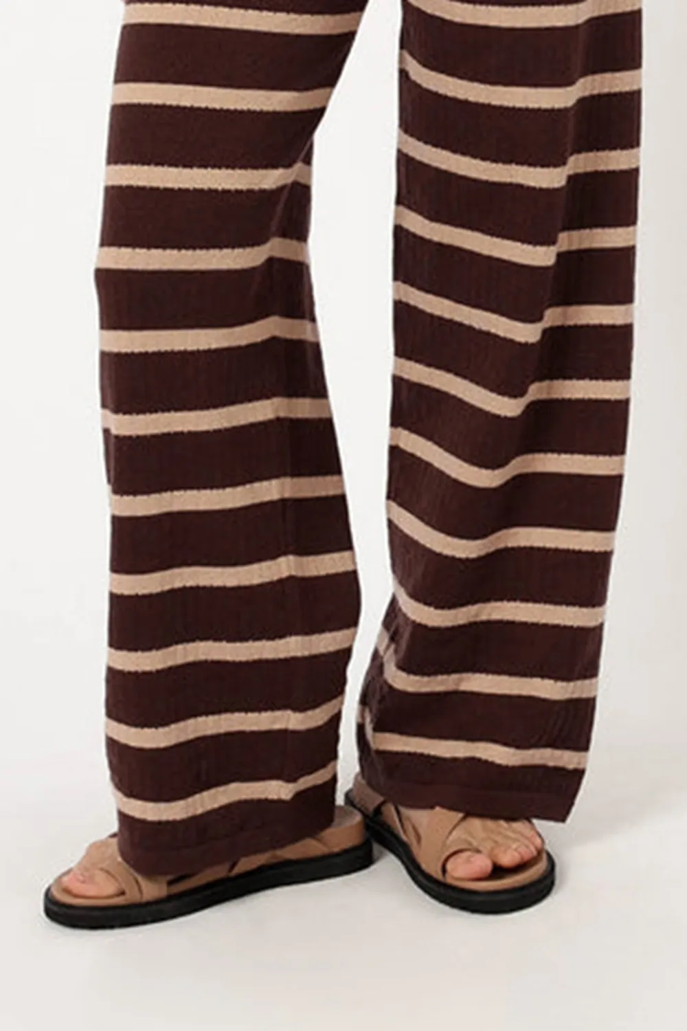 CARINA KNIT PANT - CHOCOLATE BROWN STRIPE