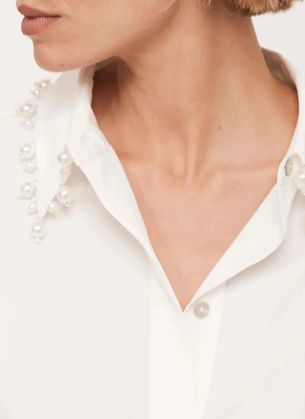 Casual Style Cotton Blend Pearl Collar Shirt