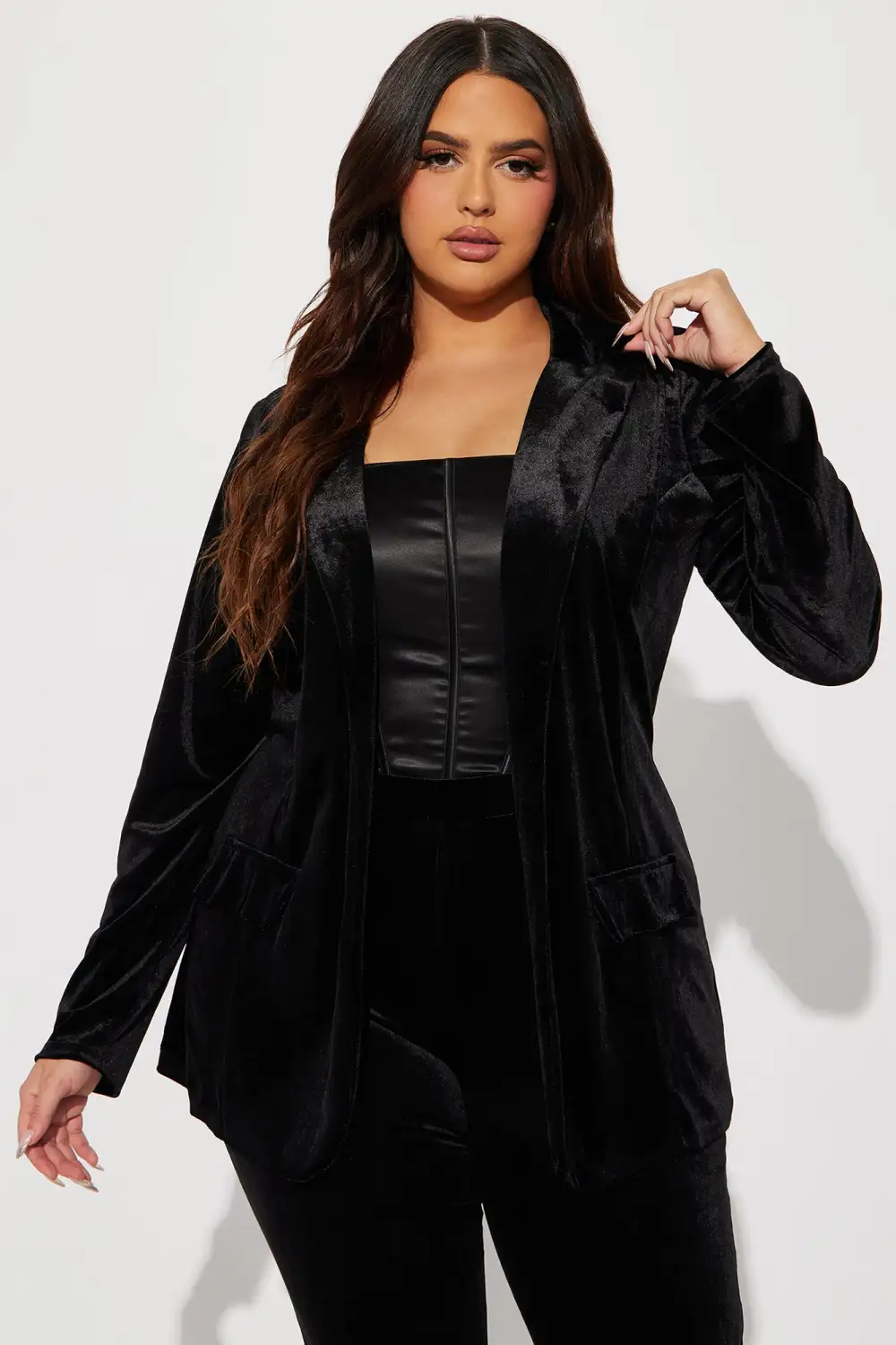Starla Velvet Blazer Pant Set - Black