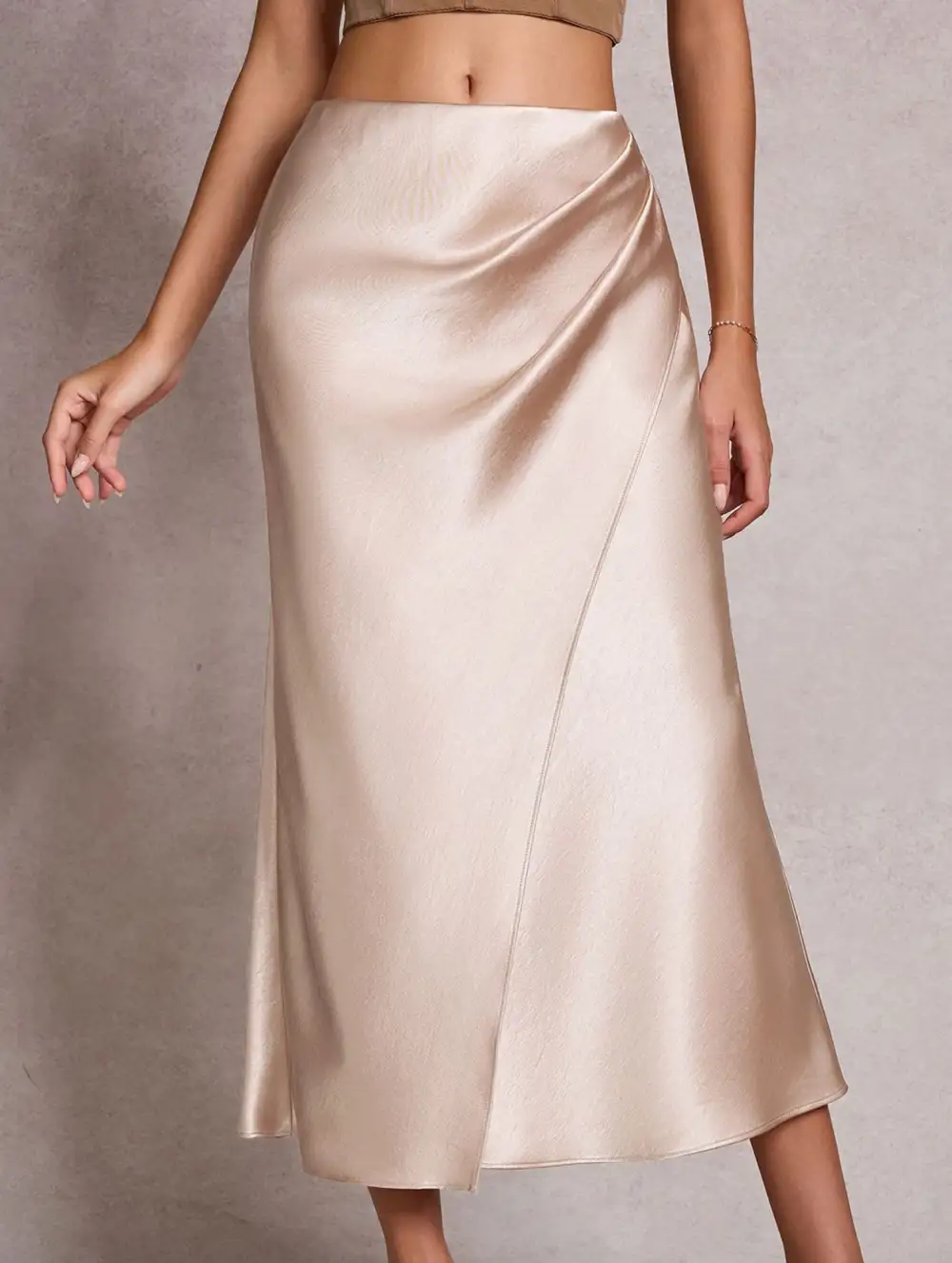 Satin Bodycon Elastic Waist Midi Skirt