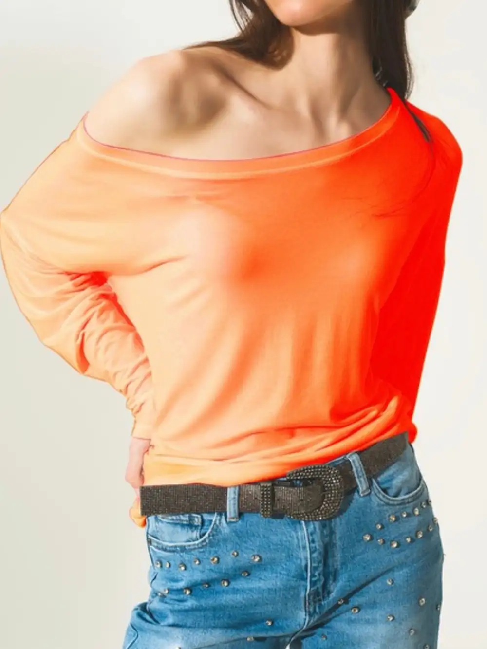 Long Sleeve Open Shoulder Top