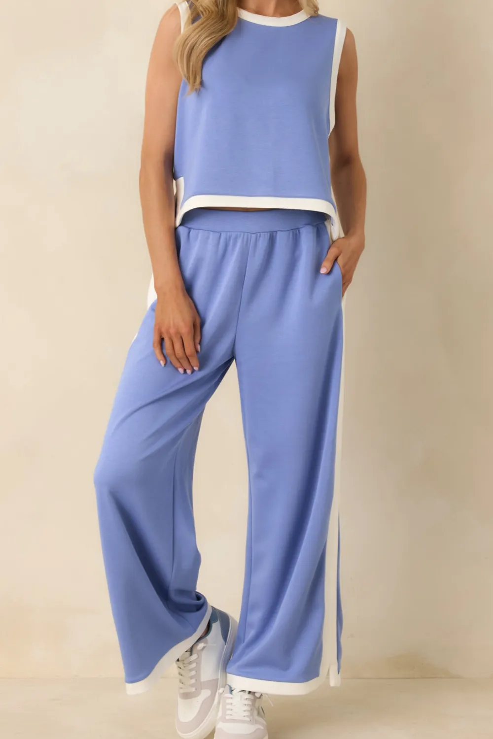 Periwinkle Contrast Trim Knit Pants