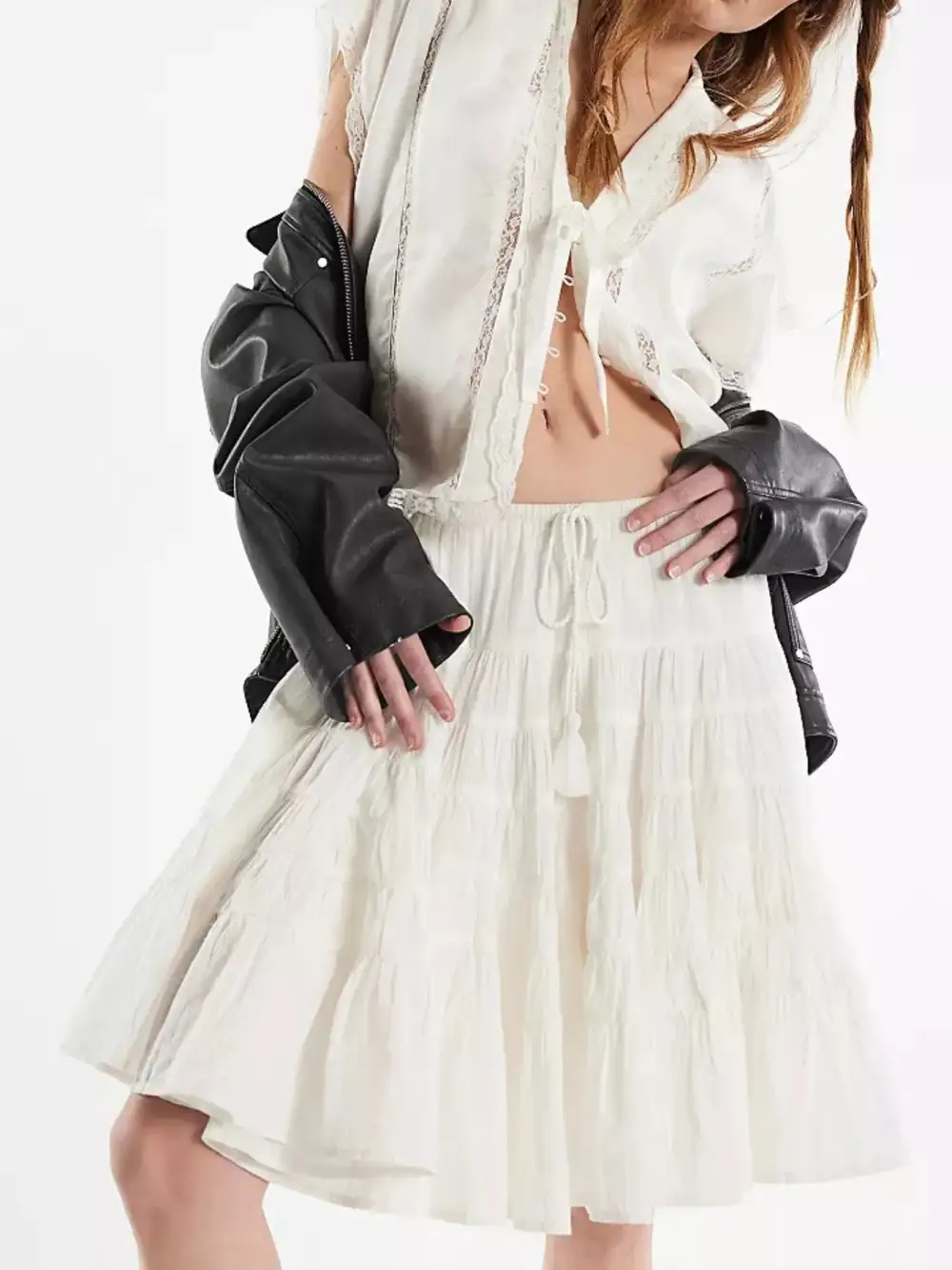 Smooth Drawstring Tiered Skirt