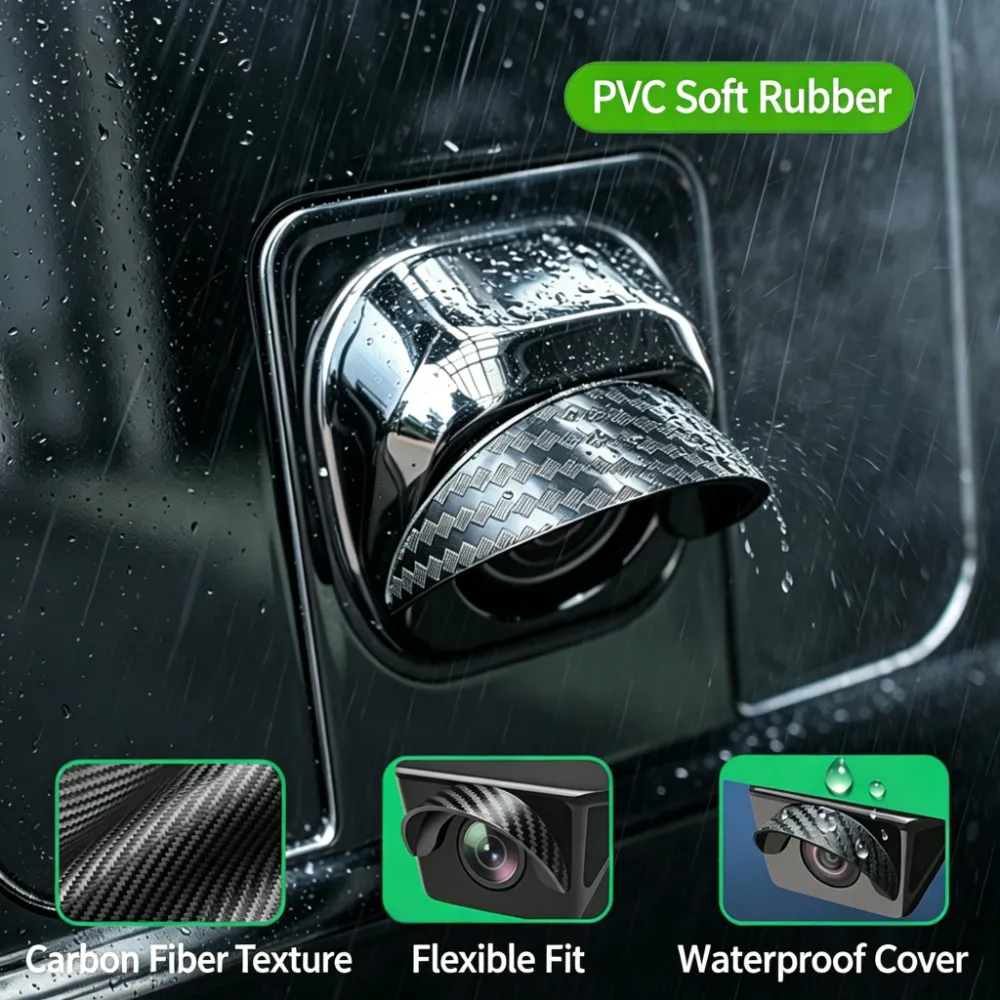 4-Pack Car Rear View Camera Rain Covers, Soft PVC Sun Shade Hoods, Reverse Backup Camera Waterproof Protective Covers, Rain & Sun Visor Accessories for Side & Rear Car Cameras