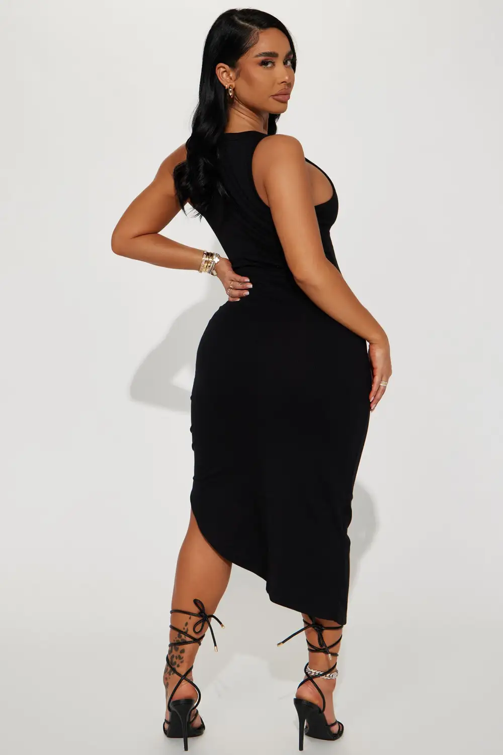 Kali Ribbed Midi Dress - Black