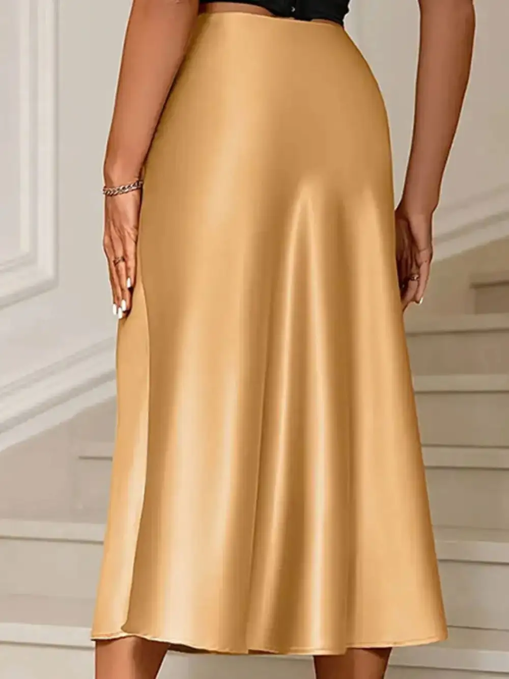 Neat Satin Midi Skirt