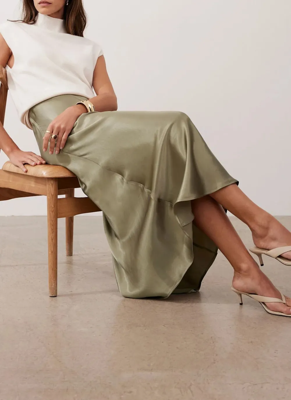 Casual Style Satin Slip Midi Skirt