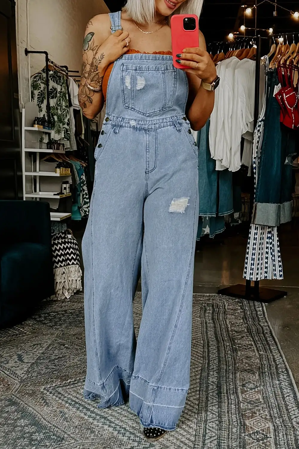 Easygoing Denim Wide Leg Overalls