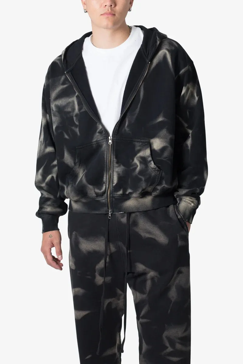 BLACK TIE DYE ZIP UP HOODIE