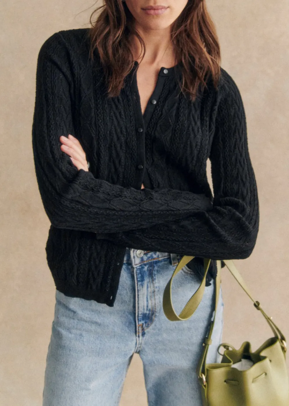 Solid Color Gentle Style Organic Cotton Long Sleeve Cardigan