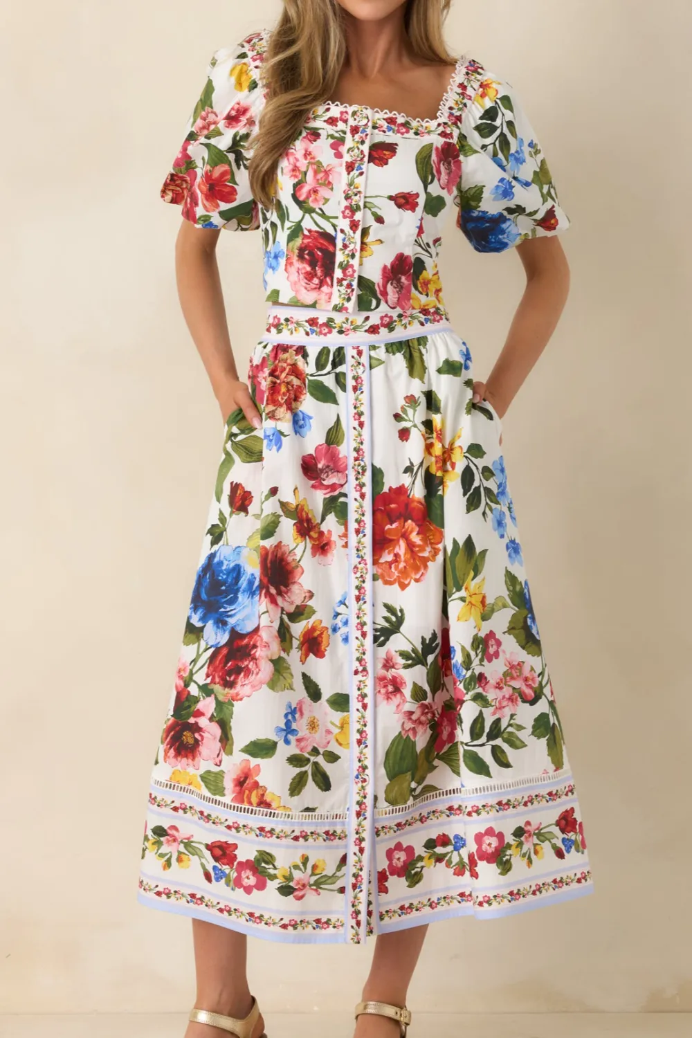 Garden Multi Floral Cotton Midi Skirt
