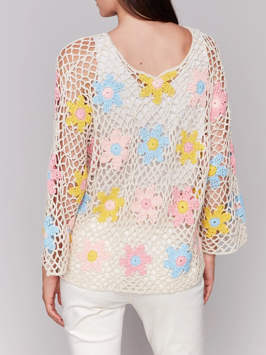 Lively Artistic Floral Women's Hollow Blouse