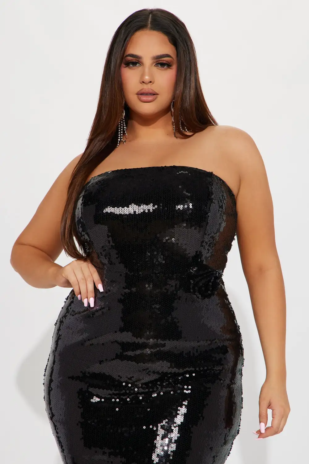 Rosette Sequin Midi Dress - Black